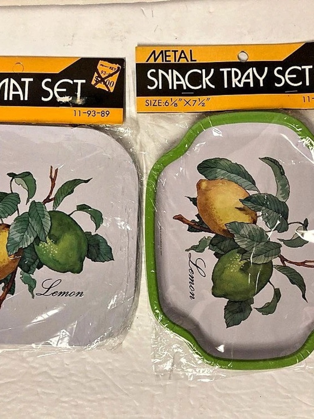 Vintage NOS Pkg of 2 Table Mat Set Hot Pad 2 Metal Trays Japan Lemons Limes